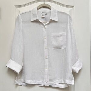 Coldwater Creek white gauze button-down shirt turned up cuffs sleeves Women Med.